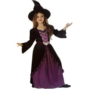 Purple Witch Girls Youth Halloween Costume Size 6 / 6X Dress & Hat NEW